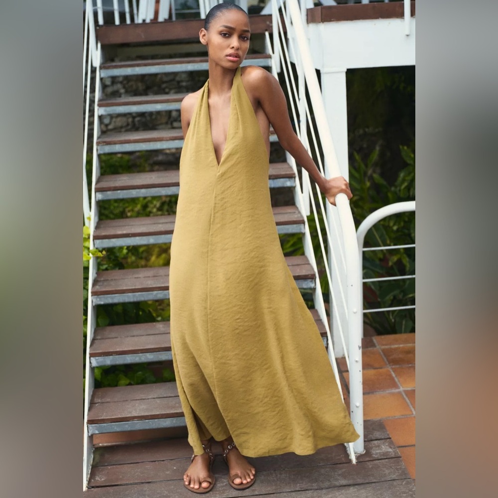 Zara Mustard Halter Maxi Dress